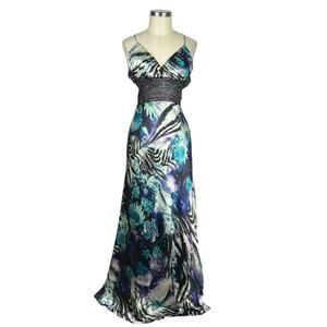 BETSEY & ADAM Y2K Floral Beaded Cutout Maxi Prom Dress Homecoming Size 4 NWT